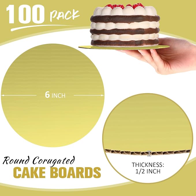 Potchen 100 Pack 6 Inches Round Cake Boards Cardboard, Matte Gold - Image 2