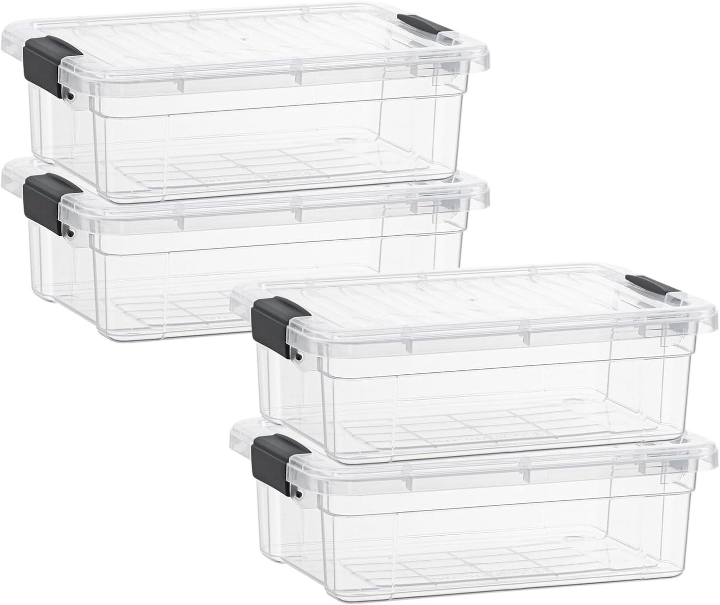 Superio Clear Storage Boxes with Lids, 1.27 Quart Plastic Container Bins for Organizing, Stackable Crates, BPA Free, Non Toxic, Odor Free, Organizers for Home, Office and Dorm, 4 Pack