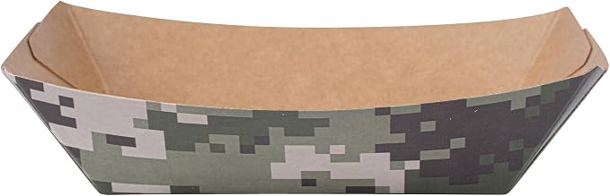 Restaurantware-Bio Tek 4 Ounce Paper Boats, 400 Disposable #25 Food Trays - PE Lining, Durable, Camouflage Print Paper Food Baskets, For Concession Stands, Picnics, or Fairs, Stackable - Image 9