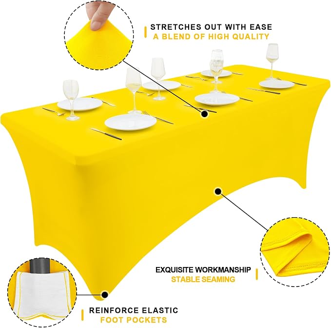 Smiry 2 Pack Spandex Table Cloth 4FT, Elastic Fitted Yellow Tablecloth - Image 2