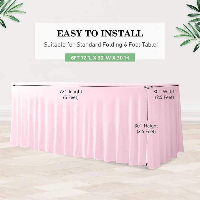 ManMengJi Table Cover and Skirts One-Piece for Folding Tables, 6FT Spandex Fitted Tablecloth with Ruffles Skirt for Weddings, Banquets, Parties, Vendors (Pink 1Pack) - Image 3