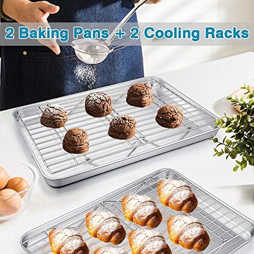 P&P CHEF 16 Inch Baking Sheet with Rack Set, Pans with Stackable Racks | 2 Baking Sheets + 2 Cooling Wire Racks, Dishwasher & Oven Safe, Non-toxic & Lasting Use, Fit for Regular Oven - Image 7