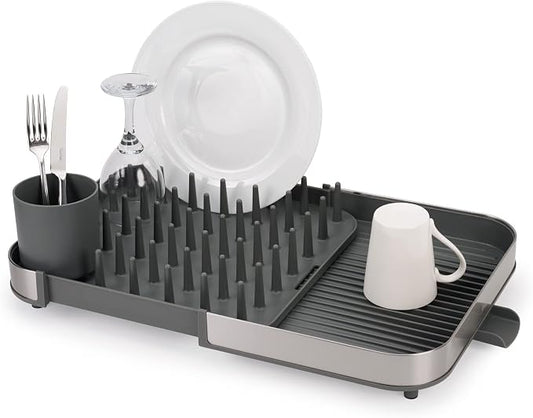 Joseph Joseph Duo Expanding Dish Drying Rack with Removable Silverware Holder, Draining Spout, Stainless Steel by Unknown