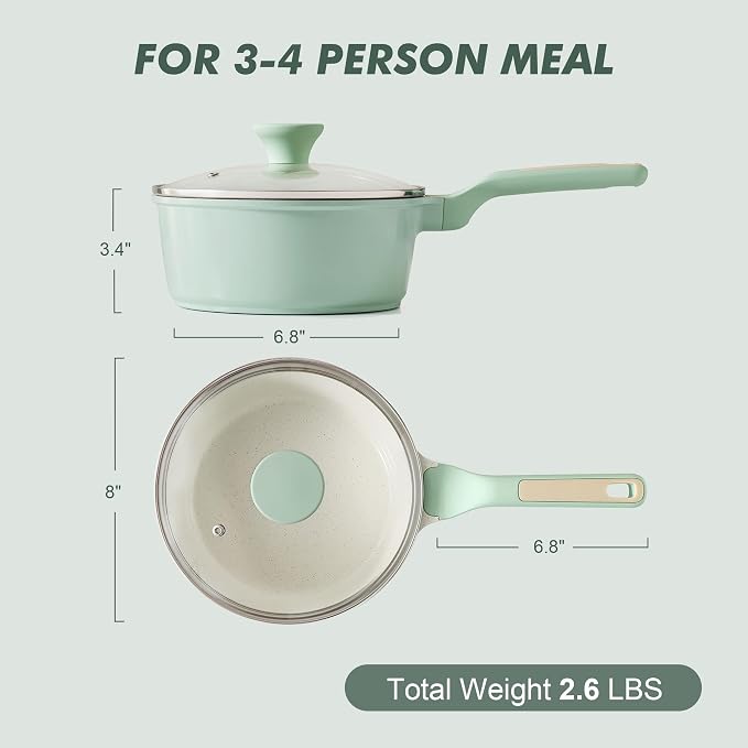 SENSARTE 2.5 QT Ceramic Nonstick Saucepan with Lid, PTFE/PFAS Free, Green - Image 9