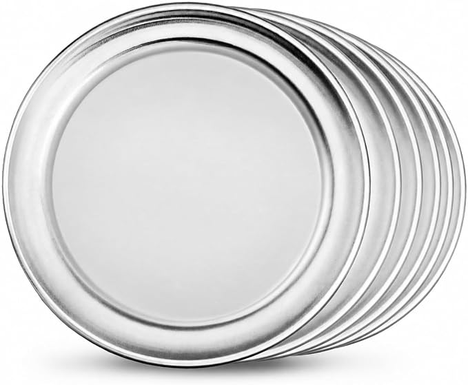 New Star Foodservice Restaurant-Grade Aluminum Pizza Pan/Tray, Wide Rim, 8 Inch, Pack of 6 by NewStarFoodservice