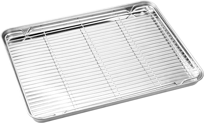 Wildone Baking Sheet & Rack Set [2 Sheets + 2 Racks], Stainless Steel Cookie Pan with Cooling Rack, Size 16 x 12 x 1 Inch, Non Toxic & Heavy Duty & Easy Clean - Image 3
