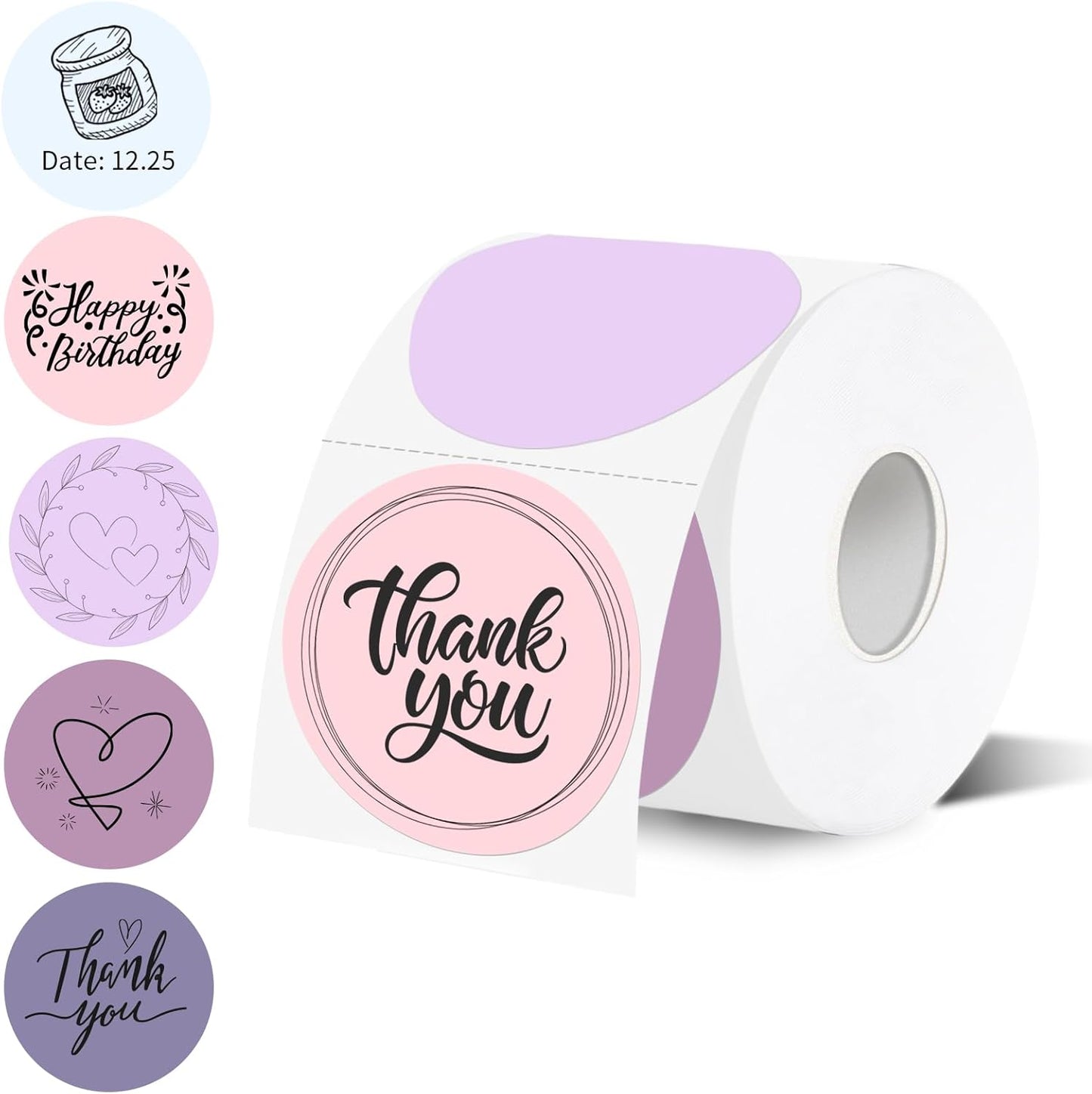 Thermal Label,2 Inch Pink Gradient Round Thermal Printer Stickers,Self-Adhesive Round Direct Thermal Labels,Thermal Stickers for DIY Logo Design,Name Tag (500 Labels/1 Roll)