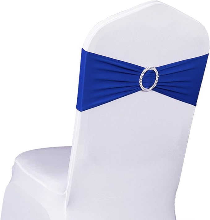 Spandex Royal Blue Chair Sashes 100 Pack Wedding Chair Bands with Buckles Dark Blue Chairs Bows for Party Birthday Bridal Baby Shower Engagement Anniversary Banquet Events Decorations by SINSSOWL