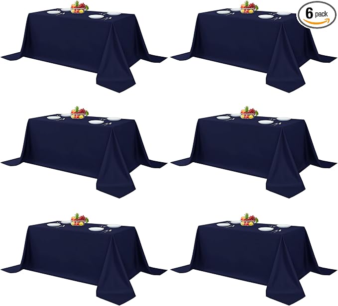 Fitable 6 Pack Navy Tablecloths 90x132 Inch for 6 Foot Rectangle Tables by Fitable
