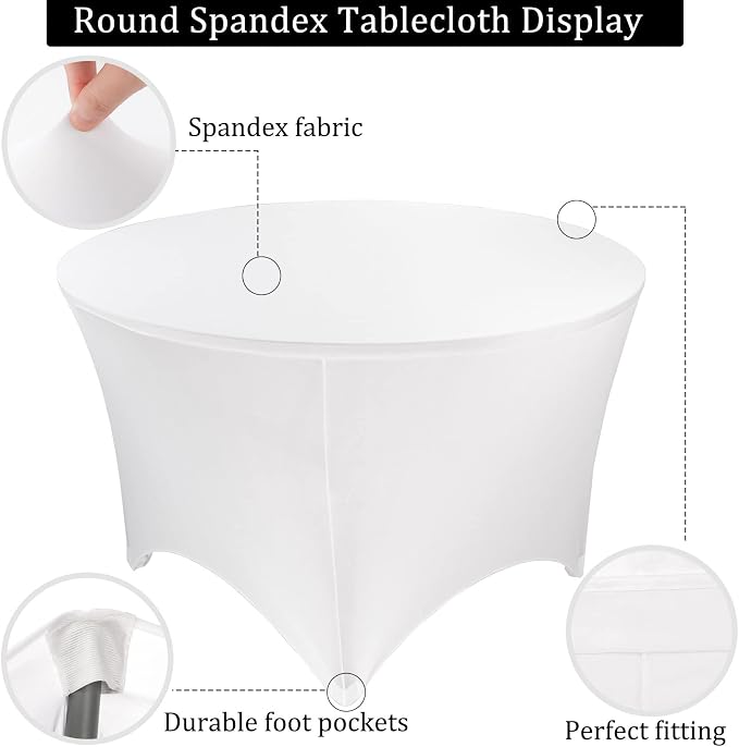 4 Pack 6FT Round Spandex Tablecloth 72" Round Elastic Table Cover Washable Wrinkle Resistant Fitted Table Cloth for Wedding Party Birthday Banquet Bar Events(White) - Image 3