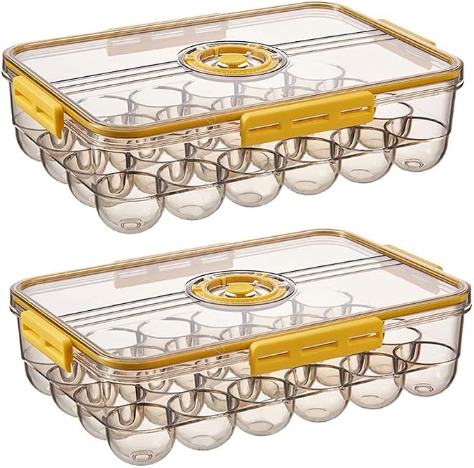 CottonColors Egg Holder 24 Container With Lids for Timer 2 pack | Refrigerator Stackable Storage Refrigerator Organizer by CottonColors