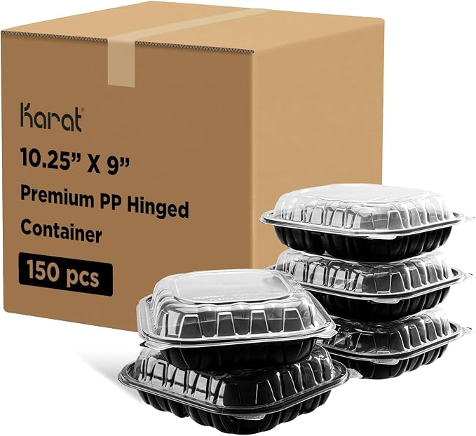 Karat Premium PP Hinged Container, Take Out Food Containers - Case (10.25"x9", 3 compartments) by Karat