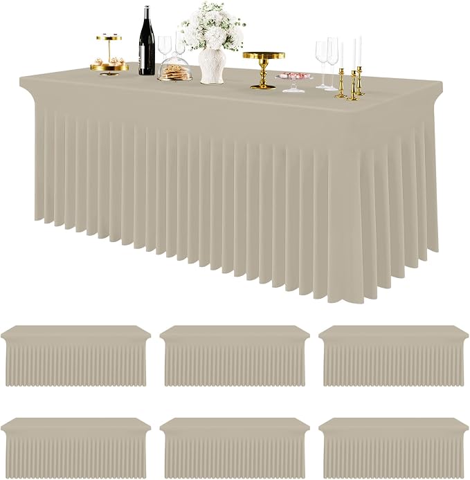 Smiry Spandex Tablecloth 6 Pack, Elastic Fitted Stretch Tablecloth for 6FT Rectangle Tables, Waterproof Washable Table Cover Skirt for Wedding, Banquet & Parties (Taupe, 72Lx30Wx30H Inch) by Smiry