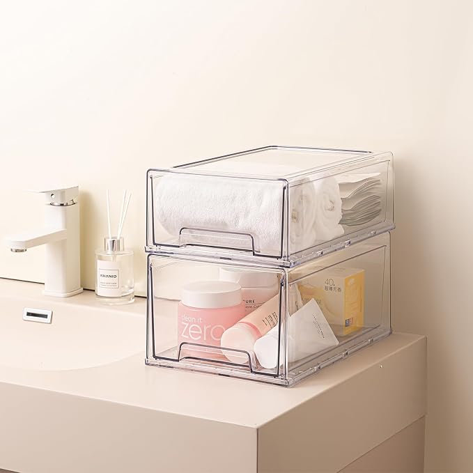 Clear Stackable Storage Drawers 6 Pack L, BPA-Free Plastic Pull Out Organizer with Anti-Slip Pad for Bathroom Pantry Cabinet - Image 4