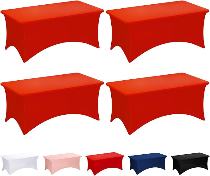 Fixwal 4 Pack 6FT Red Tablecloth Rectangle Spandex Fitted Table Cover by Fixwal