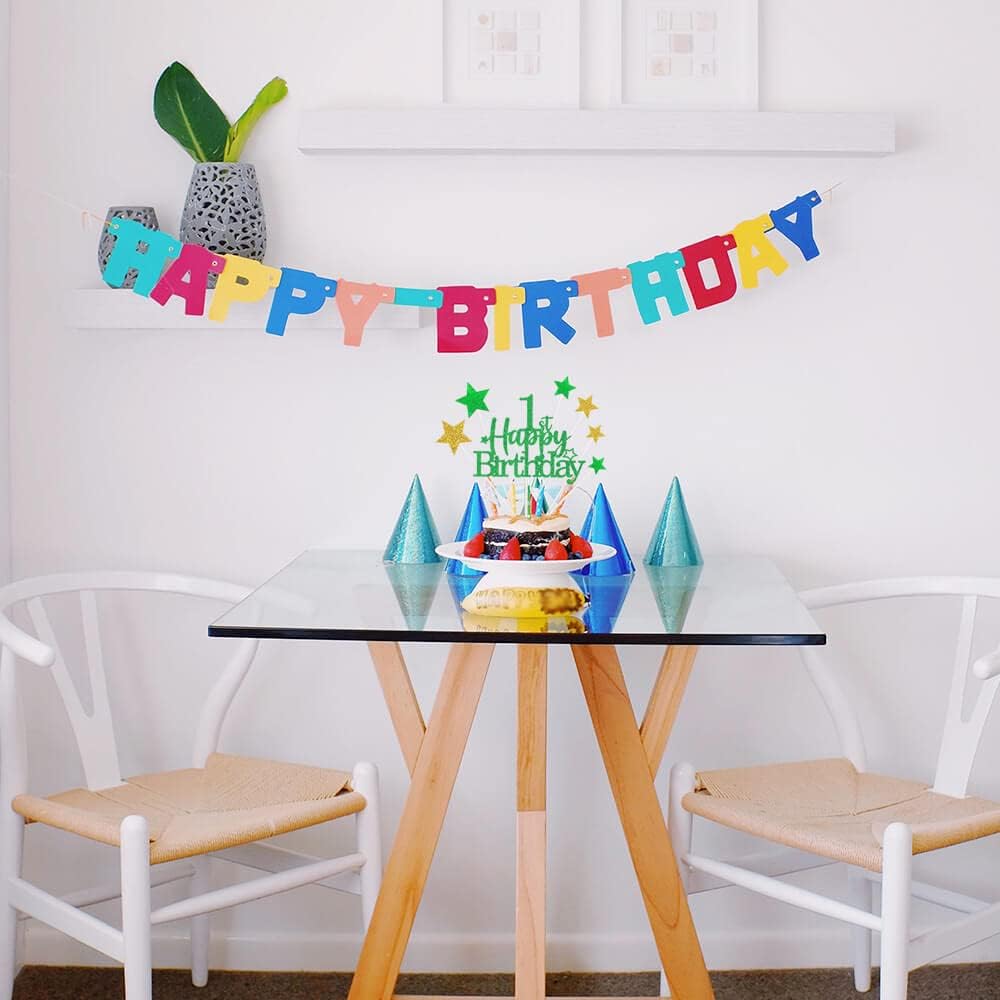 Glittery 1st Happy Birthday Cake Topper with Star,Personalised 1 Birthday Cake Toppers Party Decorations Party Supplies for Baby Boys Girls Green Gold