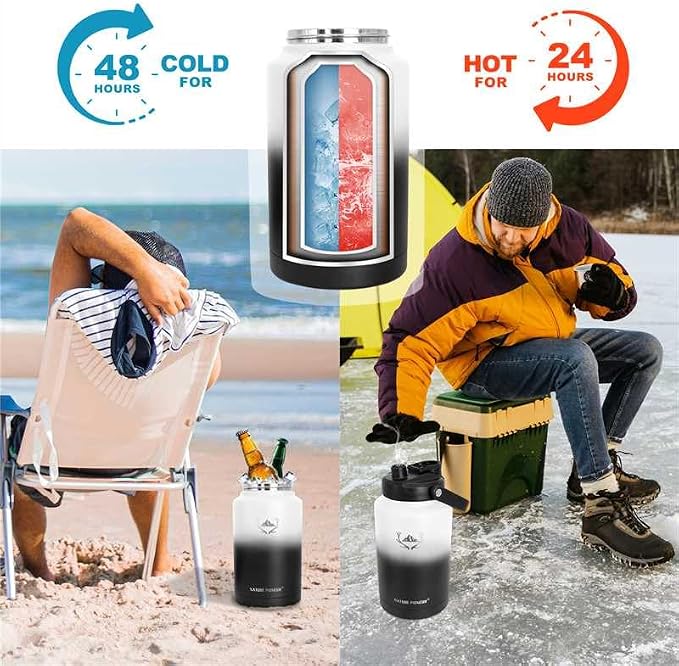 NATURE PIONEOR 1 Gallon (128oz) Insulated Water Bottle Jug with Carrier Bag | 18/8 Food-grade Stainless Steel, Double Vacuum Insulation, Wide-Mouth, Straw & Spout Lid, Strap, Camping, Hiking, Gym, Work - Image 5