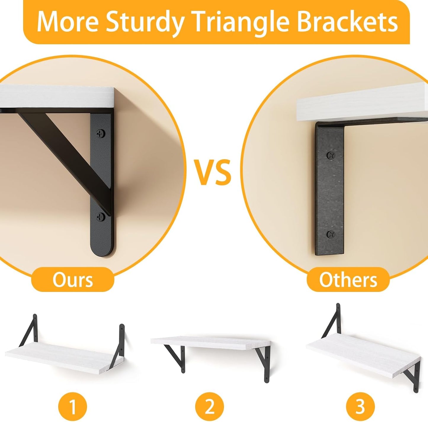 YGEOMER 16.5 Inch Floating Shelves for Wall, Farmhouse Wall Shelves for Bedroom, Bathroom Storage, Living Room and Kitchen Decor (Set of 6 White)