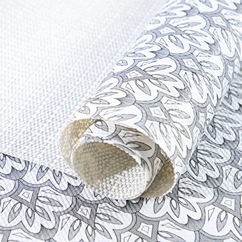 FIFTY FEET 18"x96" Non-Adhesive Shelf Liner for Kitchen Cabinets and Drawers, Washable Non-Slip PVC Cabinet Liner (Black Floral)(10 Roll) by FIFTYFEET