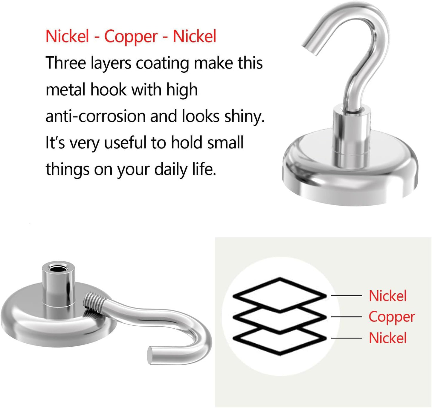 150lb Heavy Duty Magnetic Hooks with 1.42" Dia Magnetic Base - 6Pack, Neodymium Magnets with Hook for Kitchen, Workplace, Super Strong Cruise Magnet Hook for Hanging, Magnetic Hanger