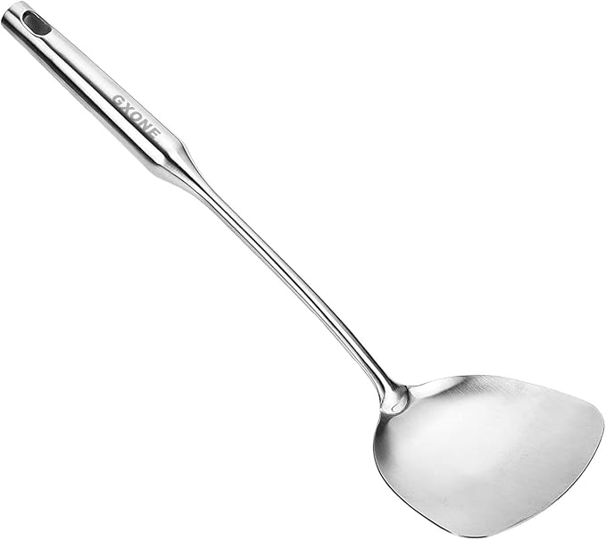 Wok Spatula,Stainless Steel,Long Handle Wok Utensils,Silver/14.7Inch by GXONEHomeKitchen