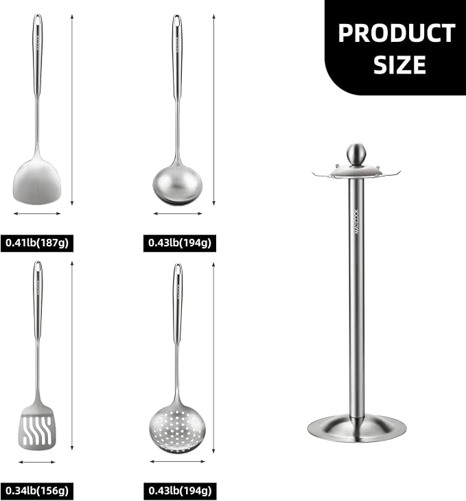 Cooking Utensils set 18/8 Stainless Steel (5 Pcs, Dishwasher Safe) - Image 3