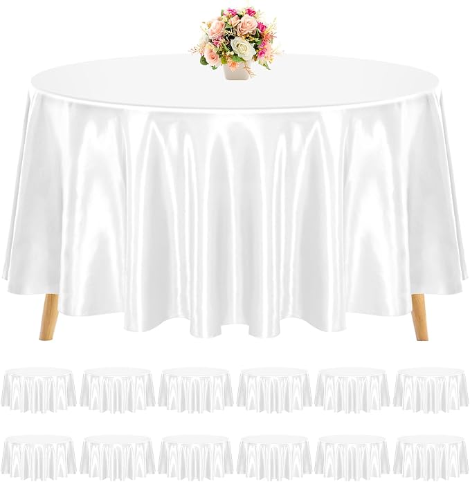 12 Pack 120 Inch Round Satin Tablecloth, White by REWOMC