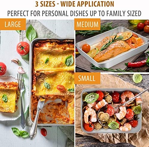 E-far 12.5/10.5/9.4Inch Baking Pans Set of 3 and 6/8/9Inch Square Cake Pan Set of 3, Stainless Steel Rectangle Sheet Cake Pan for Oven Cooking Cake Lasagna Brownie Casserole Cookie, Dishwasher Safe - Image 7