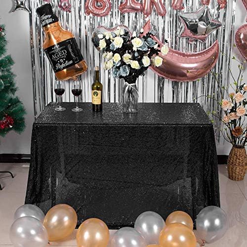 JYFLZQ Black Sequin Tablecloth, Glitter Table Cover 50x50 Inch Square by JYFLZQ