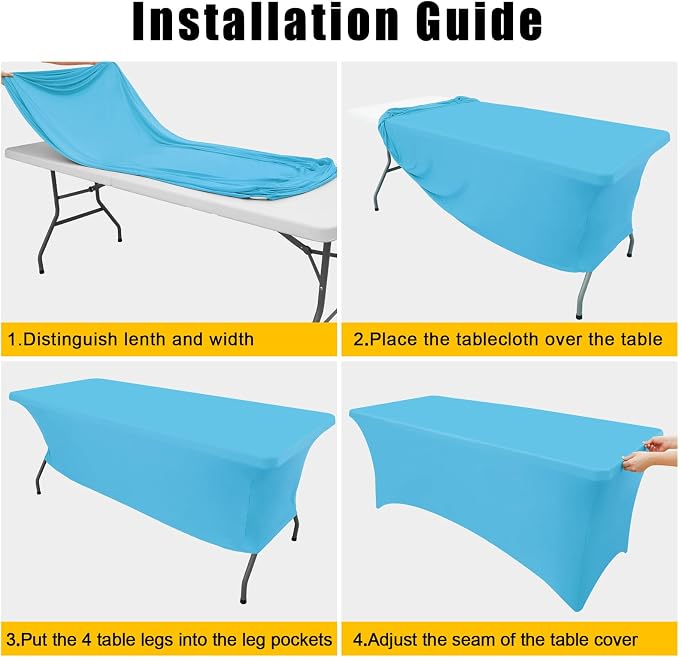 Smiry 2 Pack Spandex Table Cloth 4FT, Elastic Fitted Blue Mist Tablecloth - Image 6