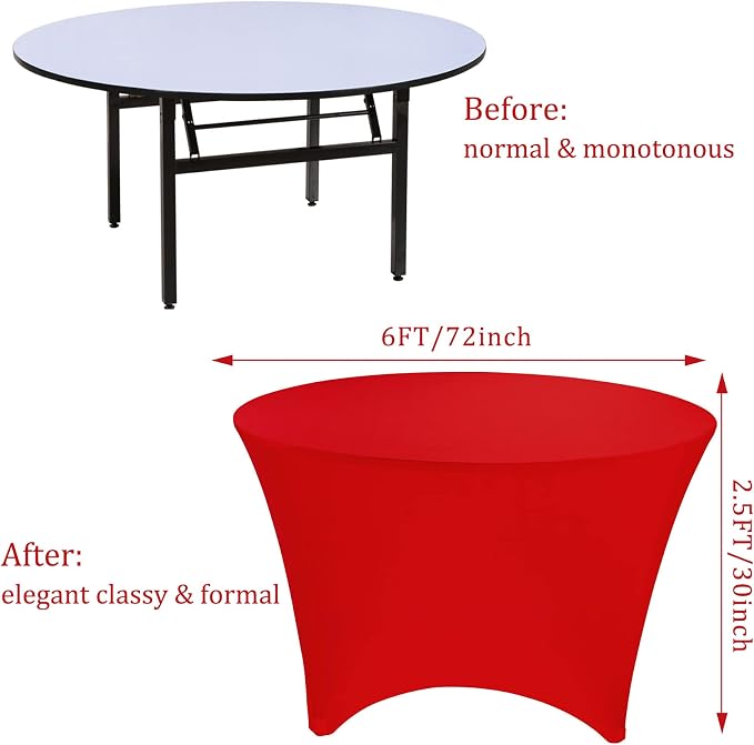 8 Pack 6FT Round Spandex Tablecloth 72” Red Elastic Table Cover, Round Table Cloth Washable Wrinkle Resistant Fitted Stretch Table Cover for Wedding Party Birthday Banquet Bar Events(Red) - Image 2