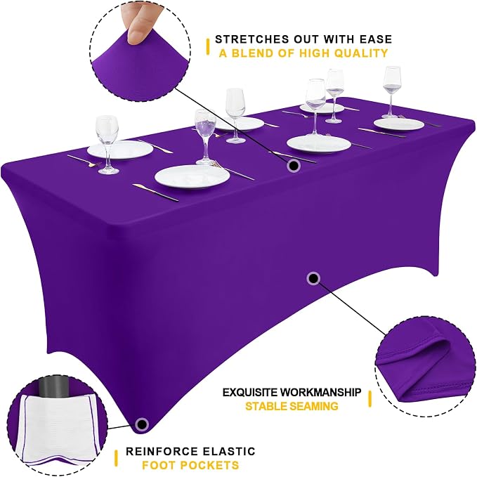 Smiry 2 Pack Spandex Table Cloth 5FT, Elastic Fitted Purple Tablecloth - Image 3