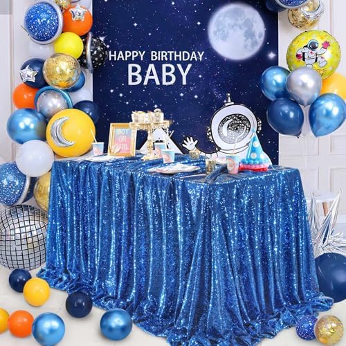 Royal Blue Sequin Tablecloth Party Sparkly Tablecloth 90x156 Inch Overlay - Image 5