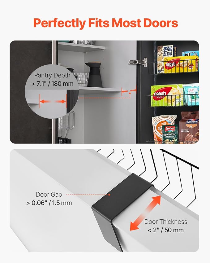 VEVOR Over the Door Pantry Organizer, 9-Tier Pantry Organization and Storage, Heavy-Duty Steel Hanging Spice Rack, Adjustable Wall Seasoning Shelves, for Home Kitchen Laundry Room Bathroom, Black - Image 2