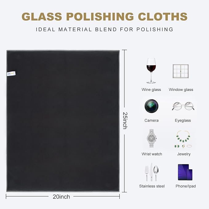 SINLAND Microfiber Glass Polishing Cloths Cleaning Rag 20x25In 4Pack Black - Image 2