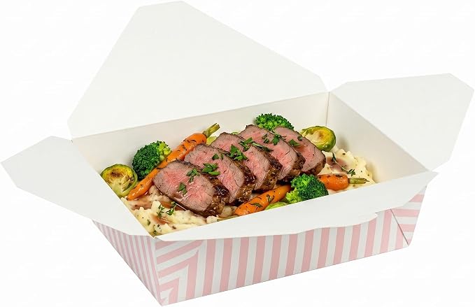 Restaurantware 71 oz Pink And White Stripe 3 Bio Box Container, 200 Ct by Restaurantware