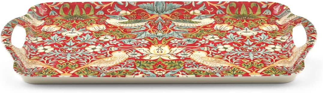 Pimpernel Morris & Co Strawberry Thief Red Melamine Tray with Handles - Elegant Serving Tray for Tea Parties, Decorative Table Display - Stylish Kitchen & Dining Organization, Ideal Gift for Her