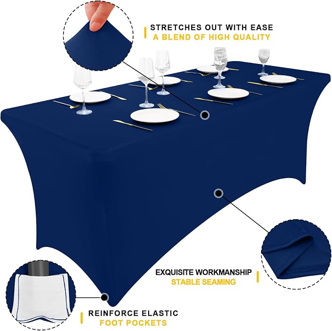 Smiry 5 Pack Spandex Table Cloth 6FT, Elastic Fitted Navy Tablecloth - Image 3