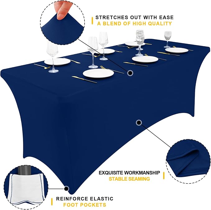 Smiry 2 Pack Spandex Table Cloth 4FT, Elastic Fitted Navy Tablecloth - Image 3