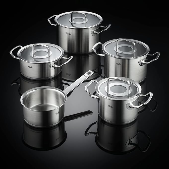 Fissler Original Profi Collection Stainless Steel Cooking Pot Set 5 Pieces with Glass Lid + Free Stainless Steel Care Induction Silver - Image 5