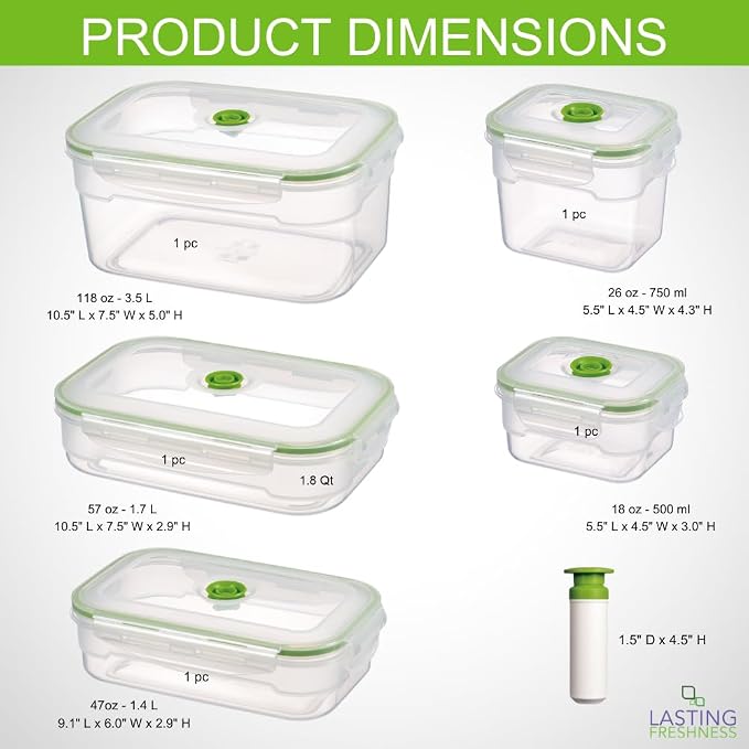 Lasting Freshness BPA-Free Plastic Vacuum Seal Containers with Hand Pump – Airtight Food Storage, Meal Prep & Pantry Organization, Preserves Freshness 5X Longer, 11-Piece Set - Image 5