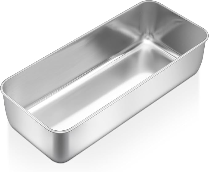 E-far Bread Loaf Pan, 12” x 5” Large Stainless Steel Loaf Pan | for Homemade Bread, Long Metal Bread Baking Mold for Banana Cake Meatloaf Sourdough Lasagna, Nontoxic & Dishwasher Safe by E-far