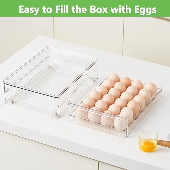 vacane Egg Holder for Refrigerator, 48 Capacity Clear Egg Storage Drawer with Non-Slip Pads, Stackable BPA-Free Egg Organizer Tray for Fridge - Image 4