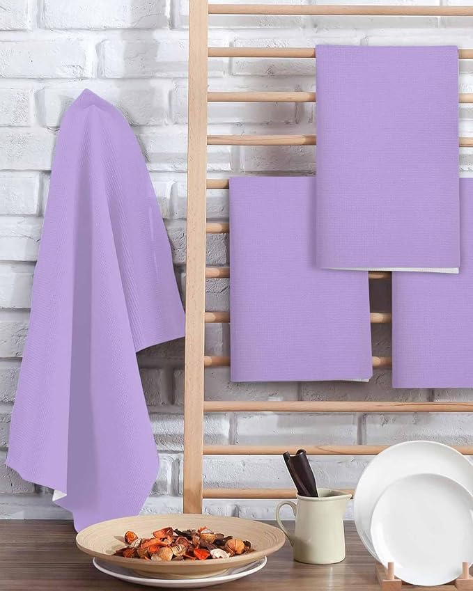 Purple Dish Towels Set, Waffle Weave Kitchen Towels Microfiber Towels Cleaning, Modern Solid Pure Colored Country Frenc Romantic Art Soft Absorbent Dish Drying Towels Hand Towels 3 Pack 15.7x23.6 Inch - Image 2