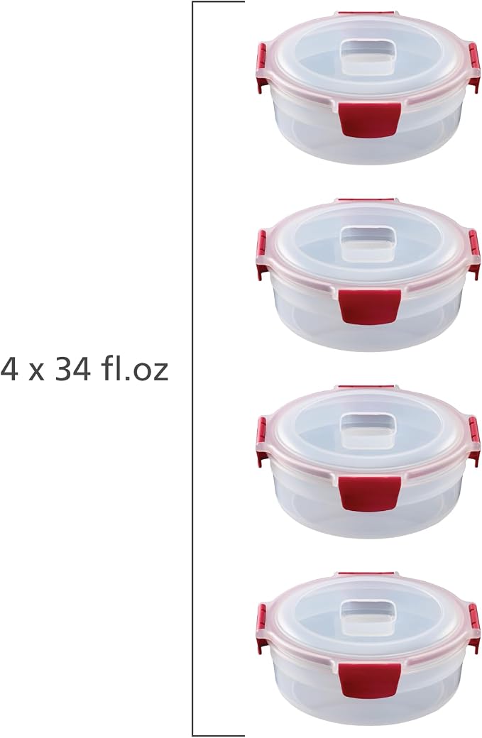 Joseph Joseph Nest Lock 8-piece Plastic BPA Free Round Food Storage Container Set with Lockable Airtight Leakproof Lids - Red - Image 3
