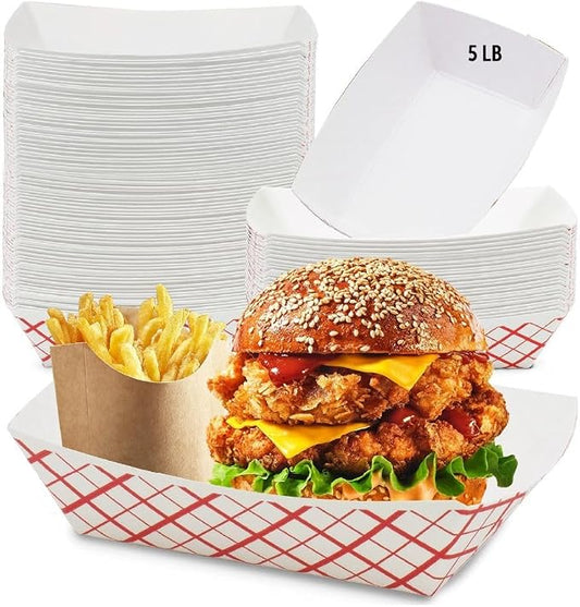 Excellent 5 lb Paper Food Boats Heavy Duty Disposable Food Trays, Red Check Nacho Tray for Parties Fairs Picnics Carnivals, Fries Hot Dog Grease Resistant 100,250,500CT (500) by ExcellentPackagingPrinting