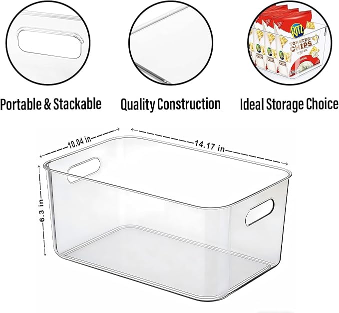Ytteve 2-Pack Large Clear Plastic Storage Bins, 14.2" x 10" x 6.3" Extra Thick Heavy Duty Organizer Containers, Pantry & Fridge Bins for Kitchen, Bathroom, Under Sink, Laundry, Closet - Image 2