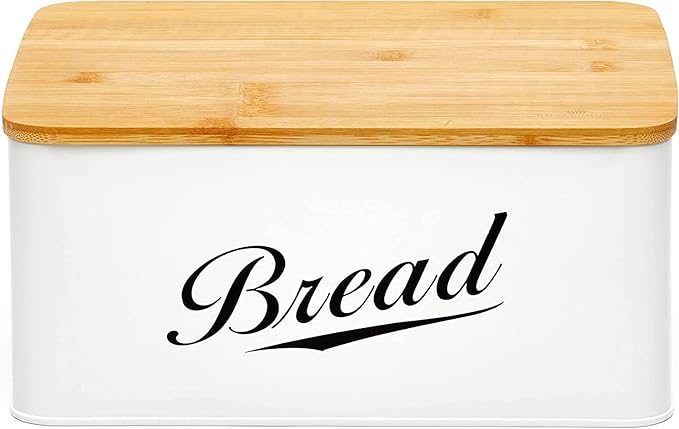 Modern Metal Bread Box with Bamboo Cutting Board Lid | Bread Storage Container for Kitchen Counter, Vintage Kitchen Decor Organizer - Image 8