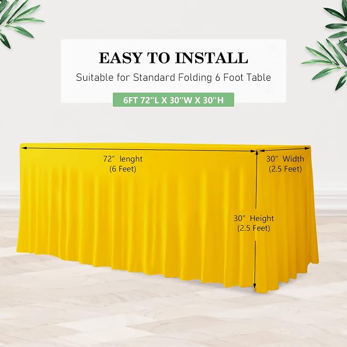 ManMengJi Yellow Spandex Table Cover 6FT 2Pack, Stretch Cloths with Skirts for Rectangle Tables, Wrinkle Resistant Stretchable Tablecloth for Weddings, Parties, Vendors - Image 4