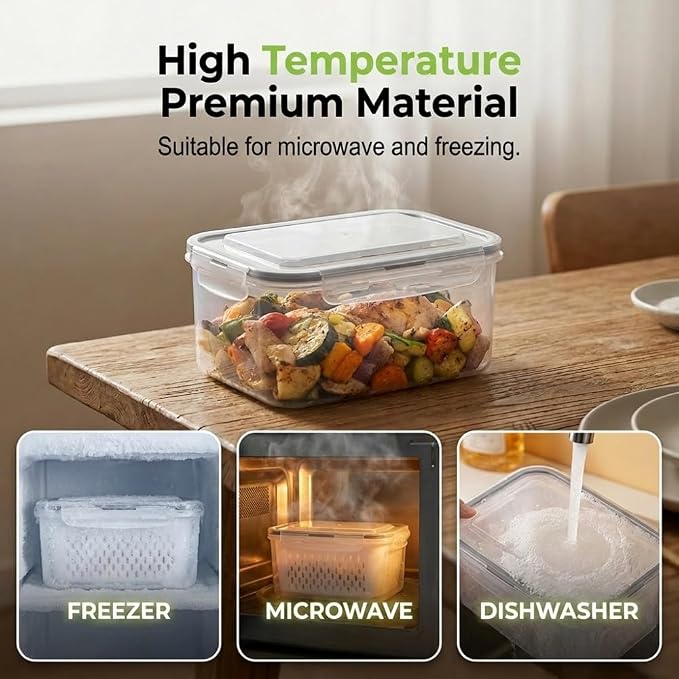 Fruit Storage Containers with Removable Colander (Blue 3PCS, S+M+L) | Leakproof Produce Containers for Fridge, Produce Storage Containers, Fridge Organizers and Storage for Fruit, Vegetables - Image 6